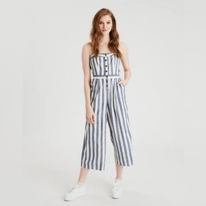 American Eagle Outfitters Blue and White Striped Cotton Jumpsuit.